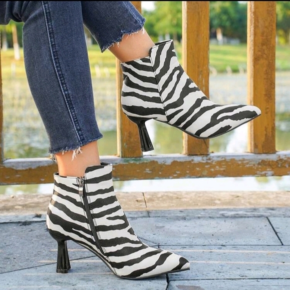 Women's Fashionable Wild Zebra Print High Heel Short Boots,Casual & Comfortable - Picture 5 of 6